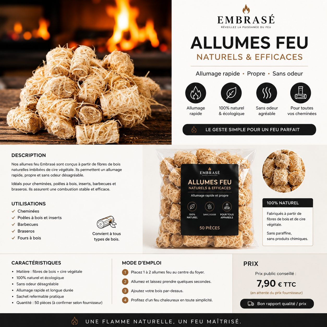 Allume-feu Embrasé en laine de bois